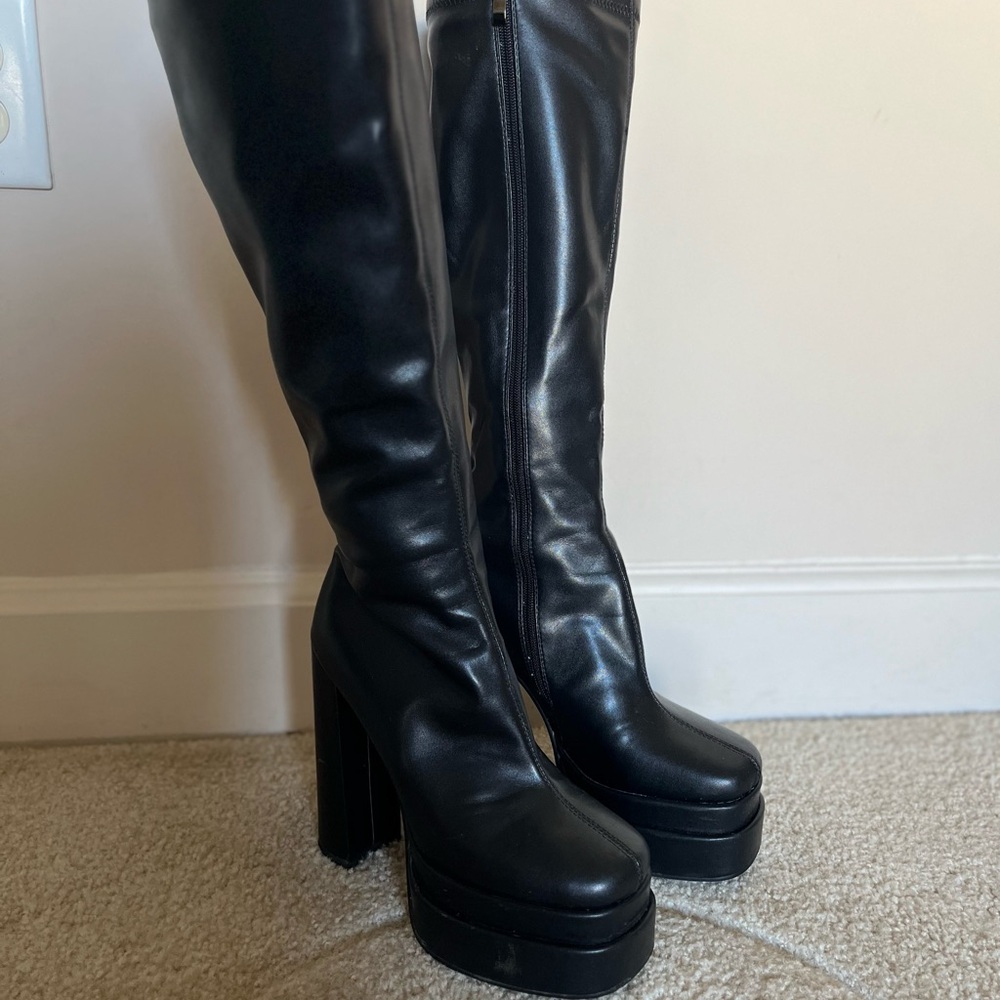 Black Platform Chunky Knee High Boots